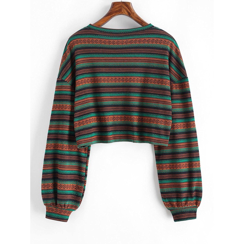 ZAFUL ZAFUL Women's Tribal Ethnic Graphic Cropped Knitwear Bohemian Long