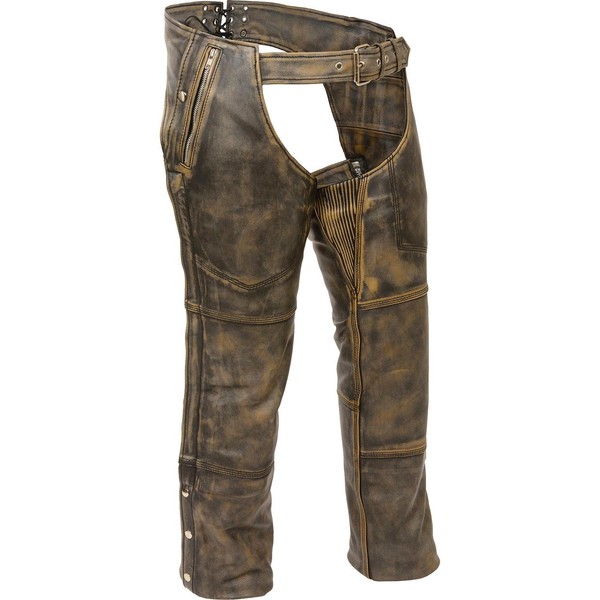 Milwaukee Leather Men's Distressed Thermal Lined Chaps (Distressed Brown, Large)