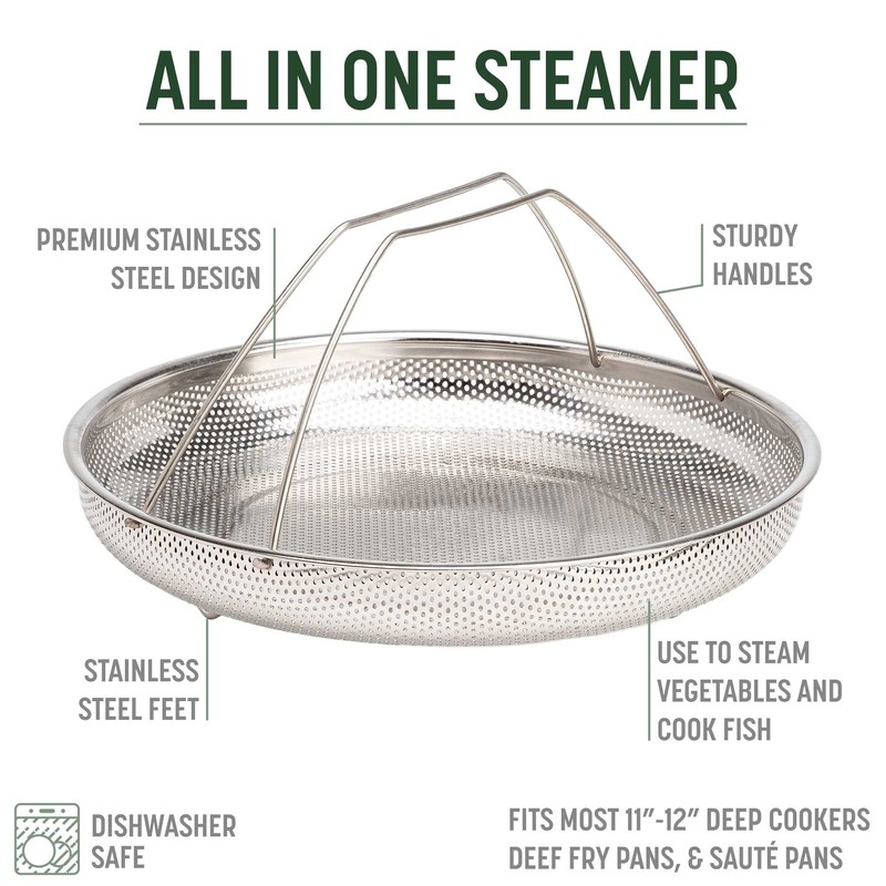 Goodful All-In-One Pan Steamer Basket, Premium Stainless Steel Construction, Dishwasher