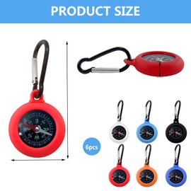 Pack of 6 Children's Compass, Waterproof Mini Compass with Carabiner Hook, Robust Outdoor Navigation Tool for Camping, Hiking, Travel, School, Keyring Set in Multicoloured (Pack of 6)