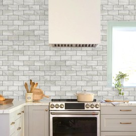 STICKGOO 10-Sheet Subway Tile Cream Peel and Stick Backsplash, Beige Stone Texture with Grey Grout Kitchen Backsplash Wall Tile, 3D Adhesive Stick on Tile for Bathroom, RV, Fireplace