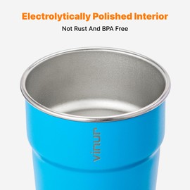 VINUR 4 Pack Stainless Steel Cups 8 oz Pint Tumbler Stackable Metal Drinking Glasses for Travel, Camping, Outdoors (Sky Blue-Orange-Hot Red-Apple Green)