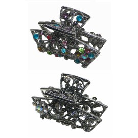 Set of 2 JCGY Crystal Metal Jaw Clips Hair Claws Distinctive Square Clip Design for Women Girls Hair Styling Medium Size U86480-0354