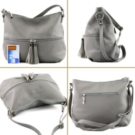 modamoda de T159 Italian Leather Shoulder Bag / Cross-Body Bag - Grey-beige, size: m