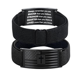LDOWWGL Mens Bracelet - American Flag Christian Cross Bracelet with Bible Verse, Adjustable Black Elastic Stretch Strap - Graduation Birthday Gifts for Men Boys, Always