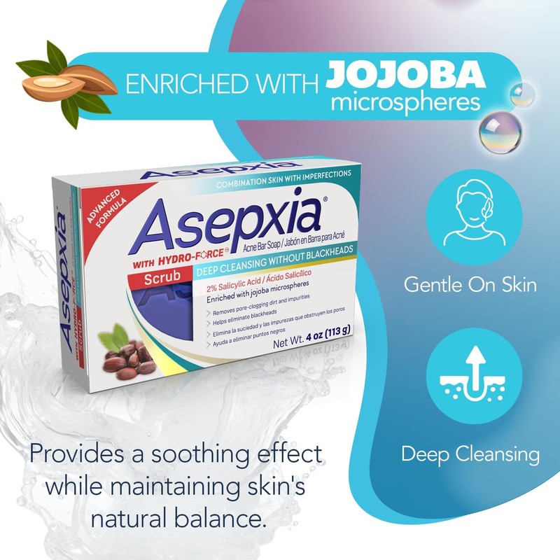 Asepxia Exfoliante Limpiador Exfoliante Bar Jabón 4 oz, Paquete con