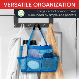 Masirs Masirs Mesh Shower Caddy Bag - (9 Pocket) Large Collapsible, Portable Bathroom Organizer for Travel, Gym, & Dorm - Easily Carry & Organize Bathroom Toiletry Essential (Blue)