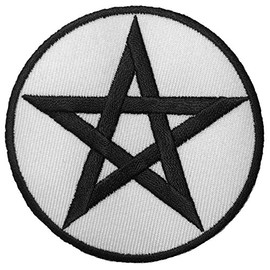 Papapatch Pentacle Circle Sign Jacket T-shirt Sew on Iron on Embroidered Applique Badge Patch - White (IRON-PENTACLE-WH)