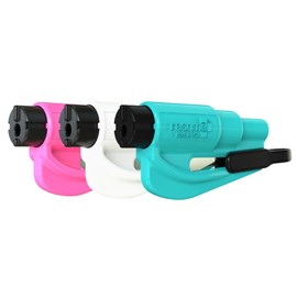 resqme The Original Emergency Keychain Car Escape Tool, 2-in-1 Seatbelt Cutter and Window Breaker, Made in USA, Family Pack of 3, Pink, White, Teal - Compact Emergency Hammer