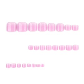 Short Square French Press On Toenails Pink White Gradient Fake Toenails Glossy Stick On Toenails Press Ons Full Cover Reusable Glue On Toenail Acrylic False Toenail For Women 24Pcs