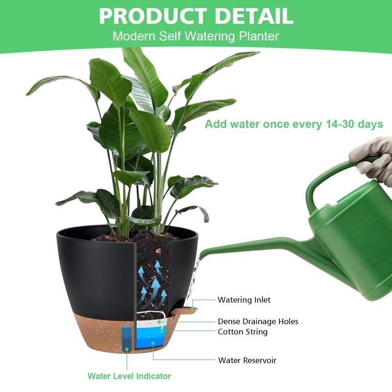 Self Watering Planter Set with Visual Water Level, 6Pack Small