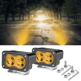 ANGU-OFFROAD - Cápsulas LED amarillas, 2 barras de luz de conducción de 40 W, 3 pulgadas, haz de luz de conducción todoterreno, cubeta de luz de trabajo súper brillante, luz LED de parachoques para