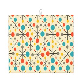 Mid Century Fifties Modern Atomic Retro Colors Dish Drying Mat for Kitchen Counter Yellow Microfiber Absorbent Reversible Drying Pad Coffee Bar Dish Drainer Rack Mats 16x18 Inch