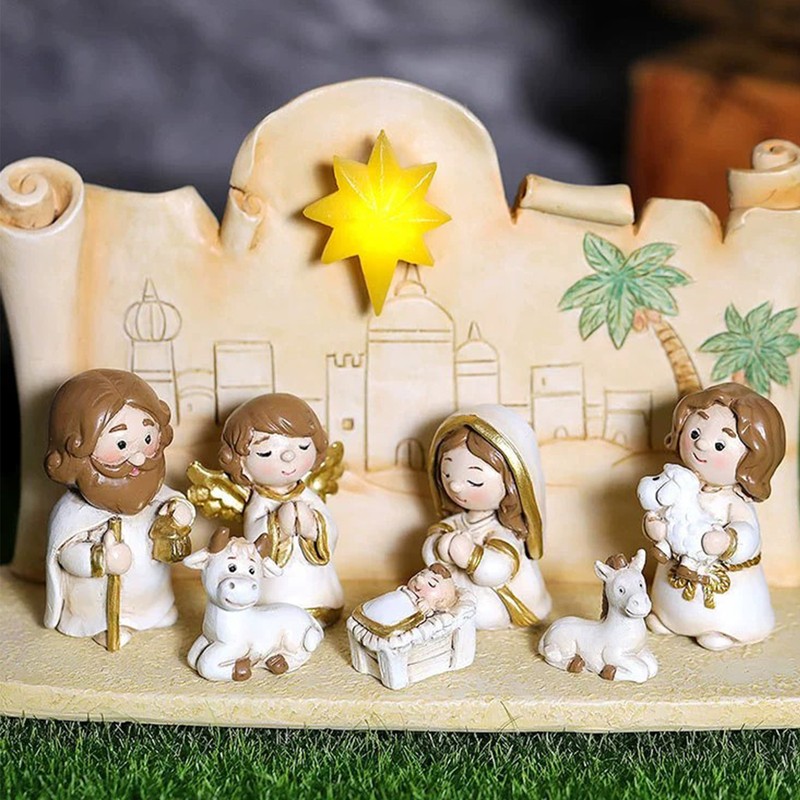 Colorful Nativity Scene Figurine Set Cute Animals Rugged Lightweight Reliable
