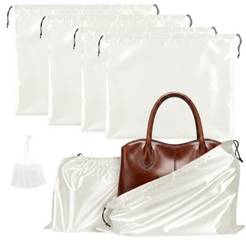 Q&J Fabric Co. 4 Pack Satin Dust Bag 15.7x19.7 inch + 19.7x23.6 inch Beige 100% Polyester Silk Bag Purse Dust Bag Shoe Bags for Closet Purse Protector Bag Dust Covers for Purses