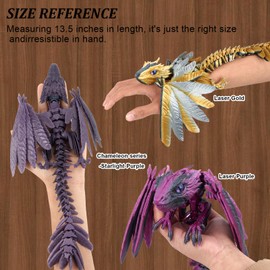 3D Printed Feathered Wyvern Dragon-13.5 inch, 3D Printed Dragon Animals Pack,Flying Dragon,Articulated Dragon,Fidget Dragon,Desktop Ornament Pet Toys,3D Printed Stuff(Chameleon Series-Royal Green)
