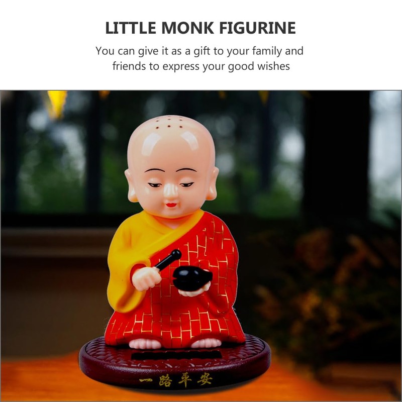 PRETYZOOM Dashboard Monk Figurine, Solar-Powered Shaking Head Monk Ornament Car