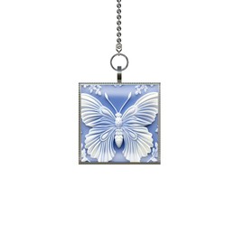 Gotham Decor Butterfly Blue Cameo Look Square Pendant on Chain/Butterfly Necklace