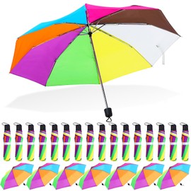 Silkfly 24 Pcs Rainbow Umbrella Bulk Compact Portable Tri Fold Collapsible Pride Umbrella for Adult Travel Rain Windproof(Vibrant Color)