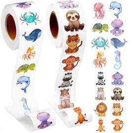 MYTOAU 1000pcs Animal Stickers Roll,Sea Creature and Forest Animals Stickers,Water Bottle Stickers for Kids,Waterproof Vinyl Stickers Laptop Decals Sticker Packs Skateboard Stickers for Teens Adults