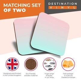 Great Coasters (Set of 2) Square/Glossy Quality Coasters/Tabletop Protection for Any Table Type - Pastel Pink Green Mint Ombre #2676