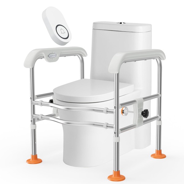 Emergency Alert Toilet Safety Rails for Seniors (665lbs), Adjustable LED