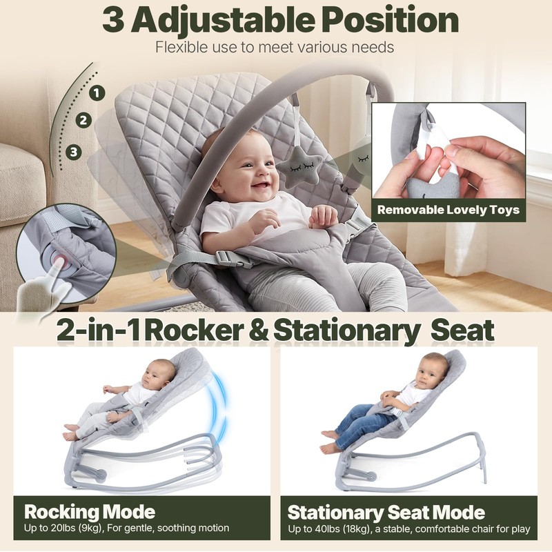Electric Baby Rocker & Toddler Chair, 3-Speed Auto-Rock, Up to