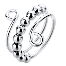 Crethinkaty Anxiety Ring - Adjustable Spinner Rings for Fidget, Stress Relief, and Meditation - Rotatable Stackable 10 Beads for Men and Women - Unique Design for Calmness and Focus (Silvery)