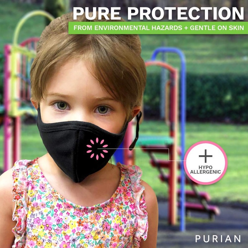 PURIAN Black Cloth Face Mask for Kids, Reusable Face Masks,