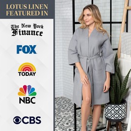 Lotus Linen Women's Lightweight Waffle Kimono Robes for Women - Cotton Spa Grey Bathrobes - Grey Bridesmaids Robe Set (XX-Large, Grey)