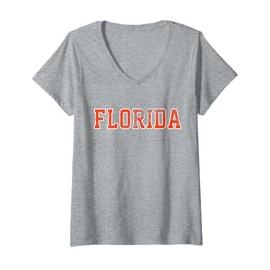 Womens Vintage Florida Men Florida Women Retro Orange Blue V-Neck T-Shirt