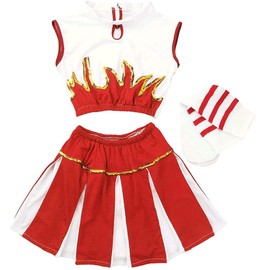 TAIKMD Kids School Girls Cheerleading Uniform Set Sleeveless Mock Neck Crop Top with Skirt Socks Outfit Dance Party Carnival (Red, 130(7-8Year))