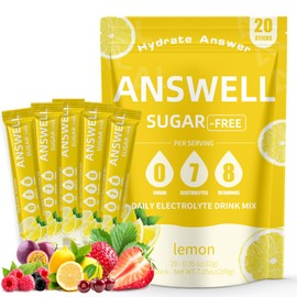 ANSWELL Electrolytes Powder Packets Sugar Free - Liquid Daily IV Drink Mix for Rapid Hydration & Party Recovery | 8 Vitamins & 7 Electrolytes | Non-GMO | No Color Additive |20 Sticks (V2-Lemon)