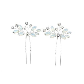 Faship Gorgeous Clear White Opal Rhinestone Crystal Floral Bridal Hair Pins Accessories 2 Pcs