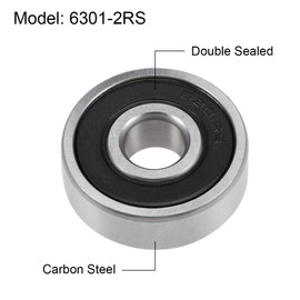 sourcing map Pack of 4 Grooved Ball Bearings 6301-2RS Z2 Double Shielded Carbon Steel 12 mm x 37 mm x 12 mm