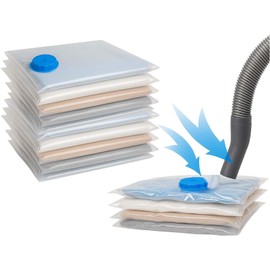 BURI Basics XL Vacuum Bags for Clothes - Pack of 8 Jumbo 100 x 80 cm - Airtight Valve, Zip, Transparent