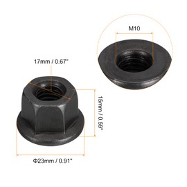sourcing map M10 Flange Hex Nuts, 2pcs Grade 8.8 Carbon Steel Black Oxide Finished Hex Flange Nuts for Machinery