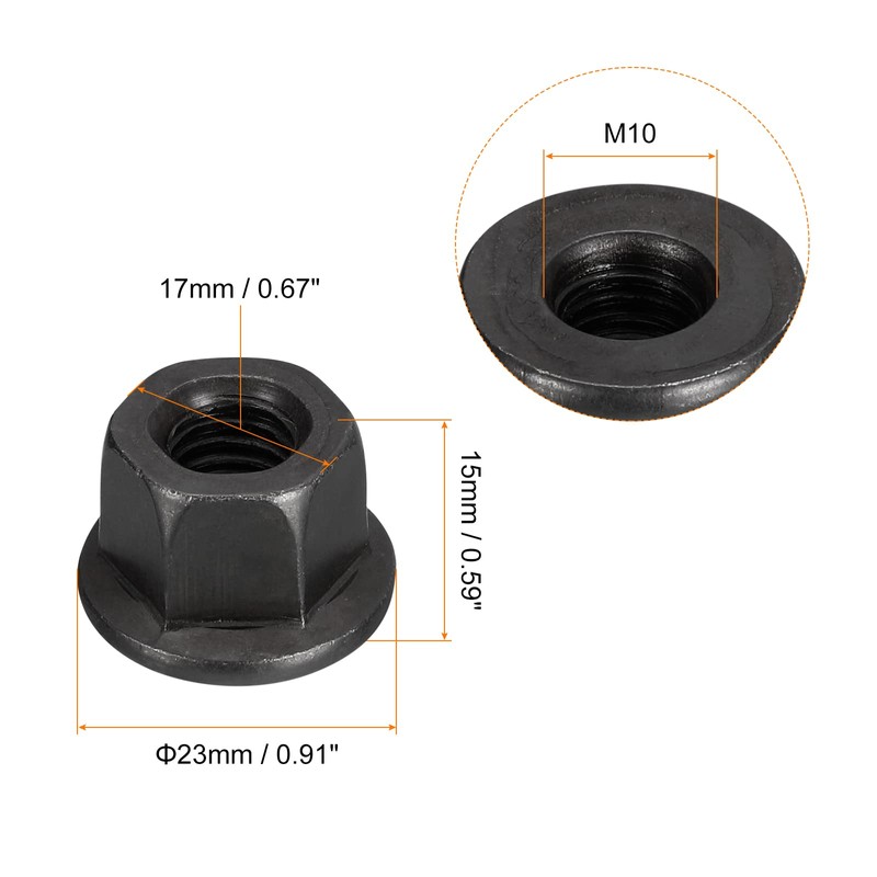sourcing map M10 Flange Hex Nuts, 2pcs Grade 8.8 Carbon
