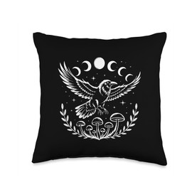Raven Crow Cottagecore Witchcore Mystical Moon Blackbird Throw Pillow