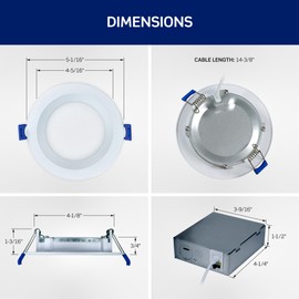 Leviton 4 in. Round Baffle Slim Downlight, 820 Lumens, 5 CCT Color Selectable 2700K-5000K, Dimmable, DBR40-S1W, White