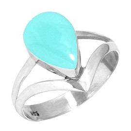 Jeweloporium 925 Silver Ring for Women Size K Aqua Chalcedony Stone Solitaire Silver Ring Easter Gift Costume Jewelry
