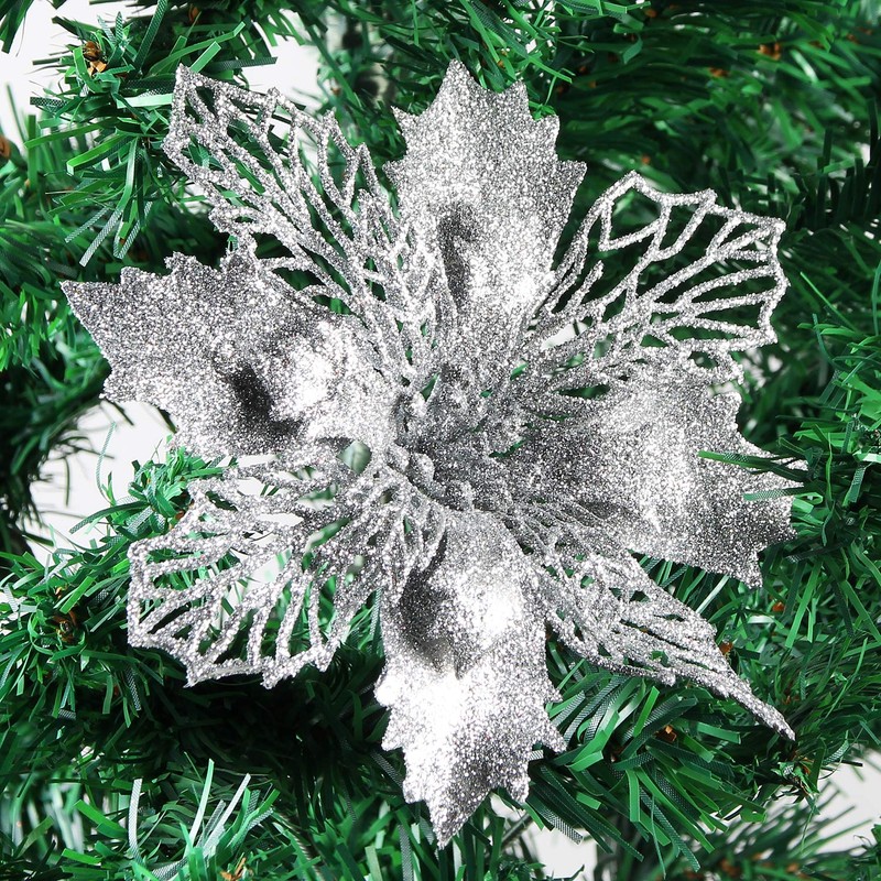 Mobuy Poinsettia Christmas Decorations Christmas Flowers Glitter Christmas Tree Decorations