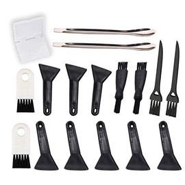 WAXKRI Black Scrapers Brushes and Spoons Kit for Herb Grinder 8 Pcs Scrapers 6 Pcs 3 Types of Brushes 2 Pcs Spoons and A Storage Box