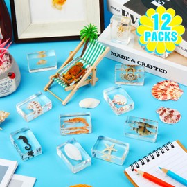 12 Pcs Insect in Resin Specimen Bugs Collection Paperweights Arachnid Resin Specimen Different Insect Specimen Bug Preserved in Resin for Kids Scientific Educational Toy, 12 Styles (Ocean Theme)