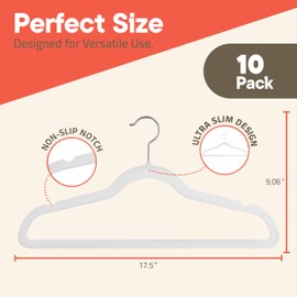 White Velvet Hangers 10 Pack – 360° Swivel Hook, Non-Slip and Space Saving Hangers, Heavy-Duty 11 lbs Weight Capacity - Smooth Velvet Finish for Crease-Free Clothes and Effortless Closet Organization