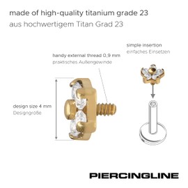 PIERCINGLINE Titanium Screw Attachment with External Thread 0.9 mm Flower with 5 Crystals Piercing Attachment Replacement Choice of Colours, Titanium