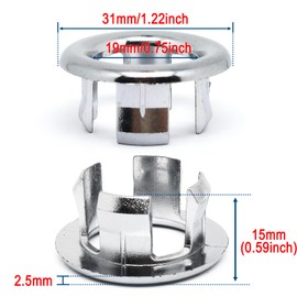 10pcs Sink Overflow Ring,Insert in Hole Round Caps Plastic for Kitchen Bathroom Sink Basin,Overflow Decorative Cover for 22mm-24mm/0.8''-0.9'' Hole,Hollow Shape(Silver)