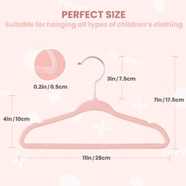 Simple Deluxe Kids Velvet Hangers 50 Pack, Non-Slip Baby Hanger for Infant & Toddler Clothes, 11 Inch Durable Children Hangers for Closet, Pink