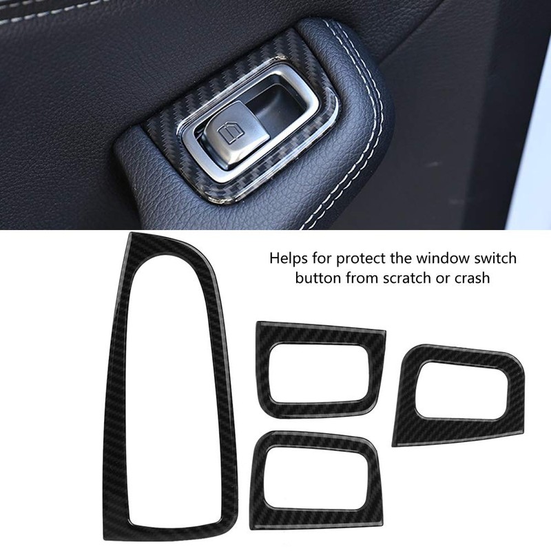 KIMISS 4 Pieces Car ABS Carbon Window Switch Button Cover