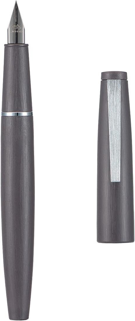 Jinhao 80 - Pluma estilográfica de fibra de carbono cepillada, punta extrafina, gris con clip plateado